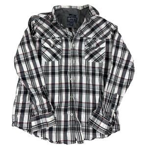 American Rag Men’s Plaid Long-sleeve Button-down White/Black/Gray/Red Shirt - L